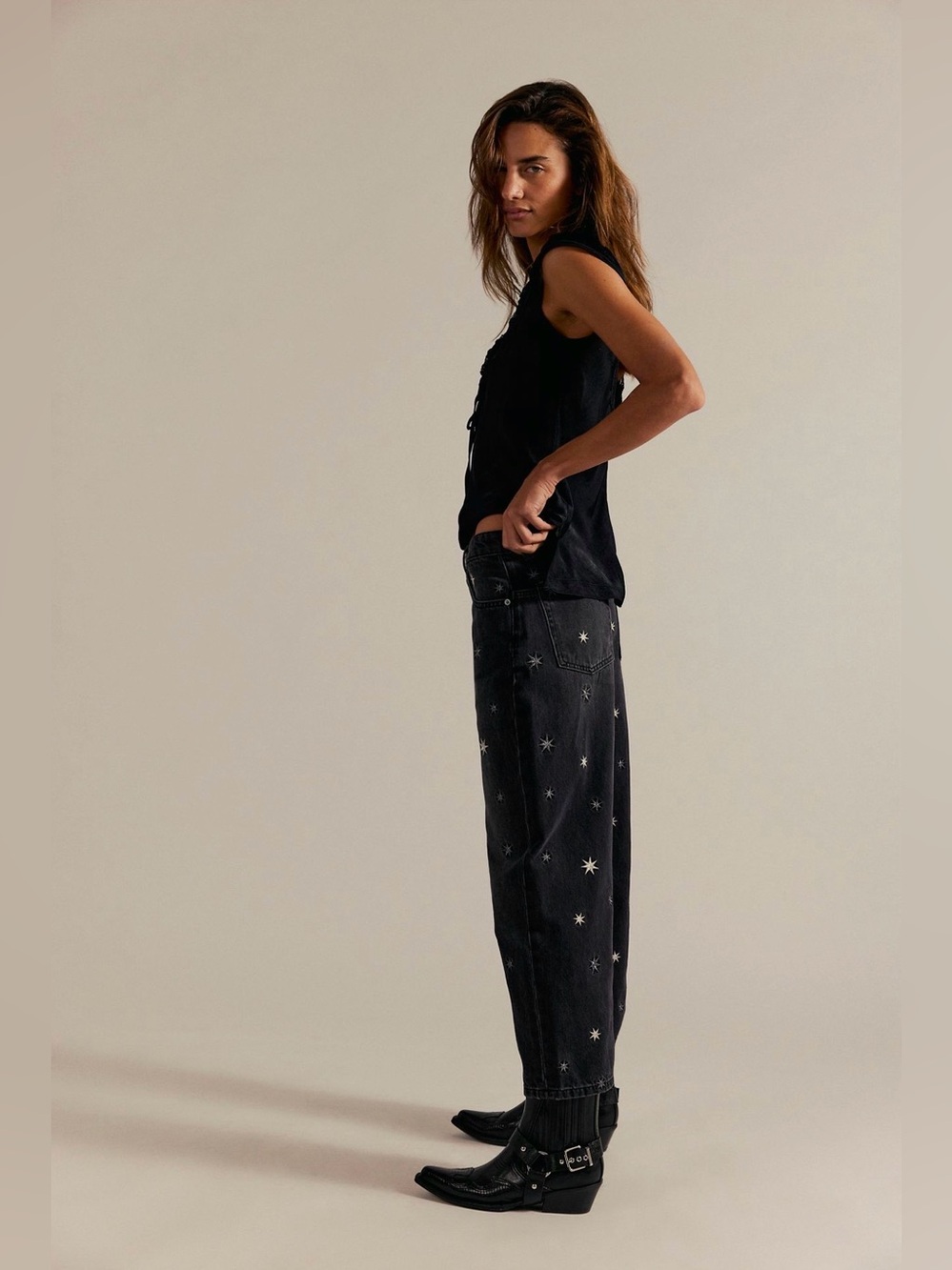 FP We the Free Deep Trance Shine Embroidered Dropped Boyfriend Jeans -NWT - Picture 5 of 11